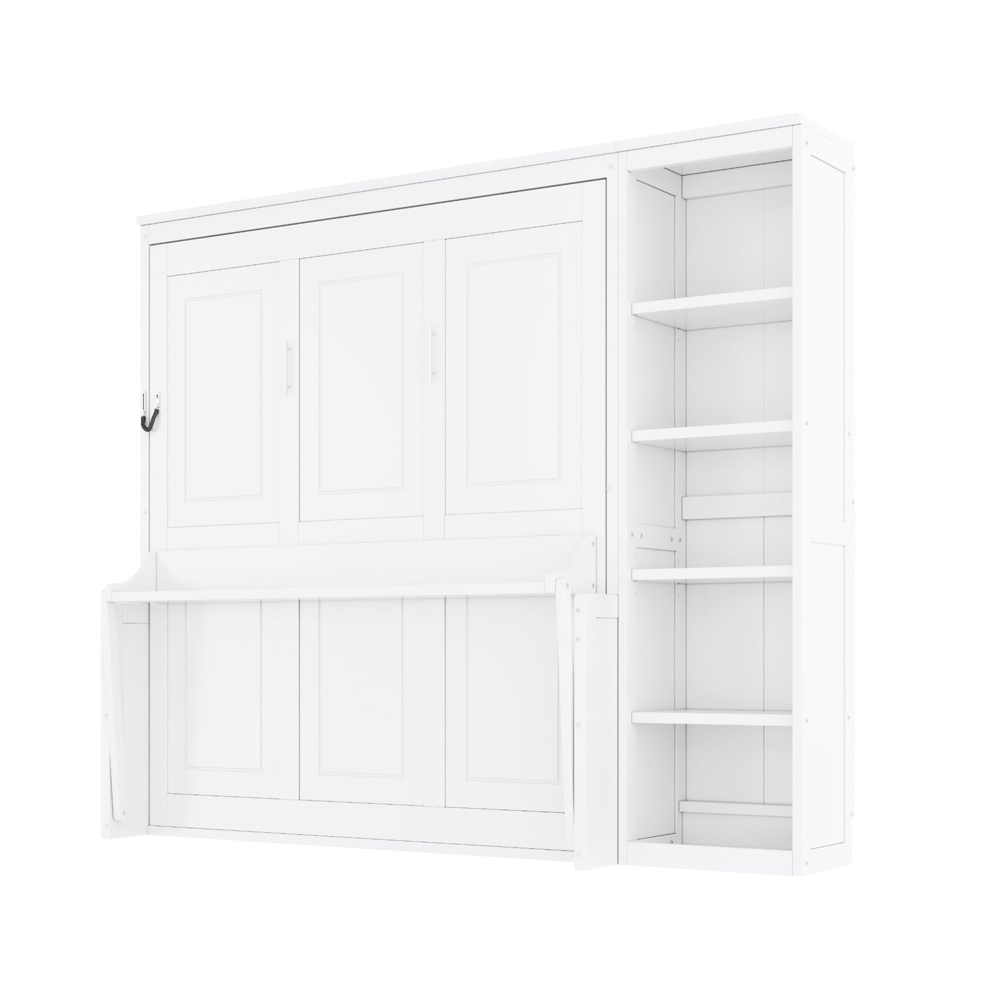 White Full Size Murphy Bed with Desk and Bookshelf - Space Saving Design