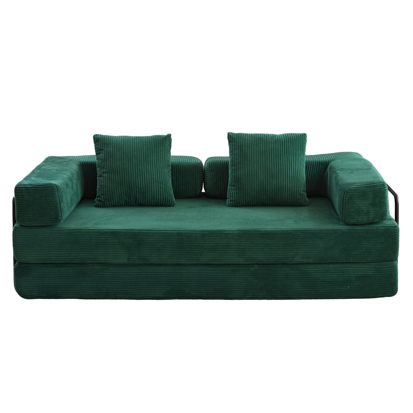 Convertible Floor Couch with Pillow Back Support - Dark Green