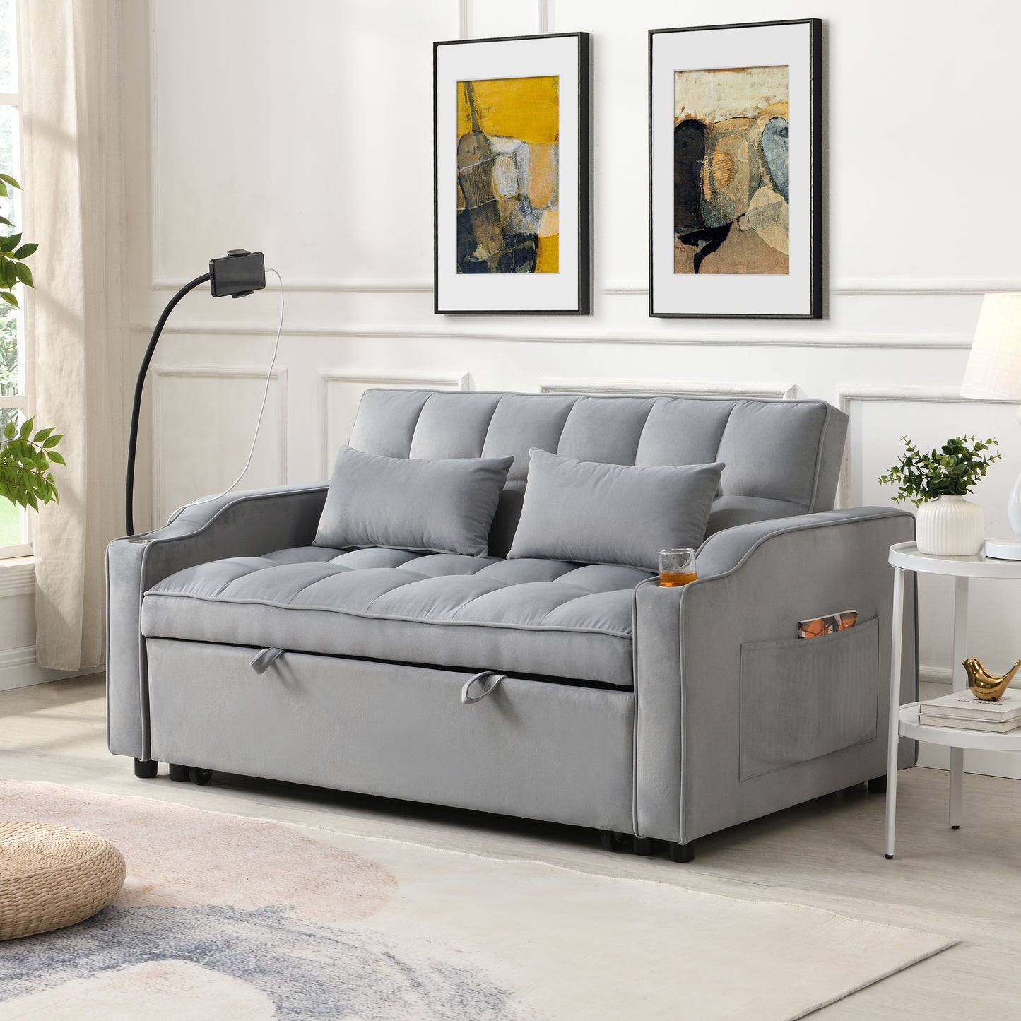 Modern Velvet Loveseat Futon Sofa Couch with Pullout Bed - Compact & Cozy 3-in-1 Sleeper Sofa