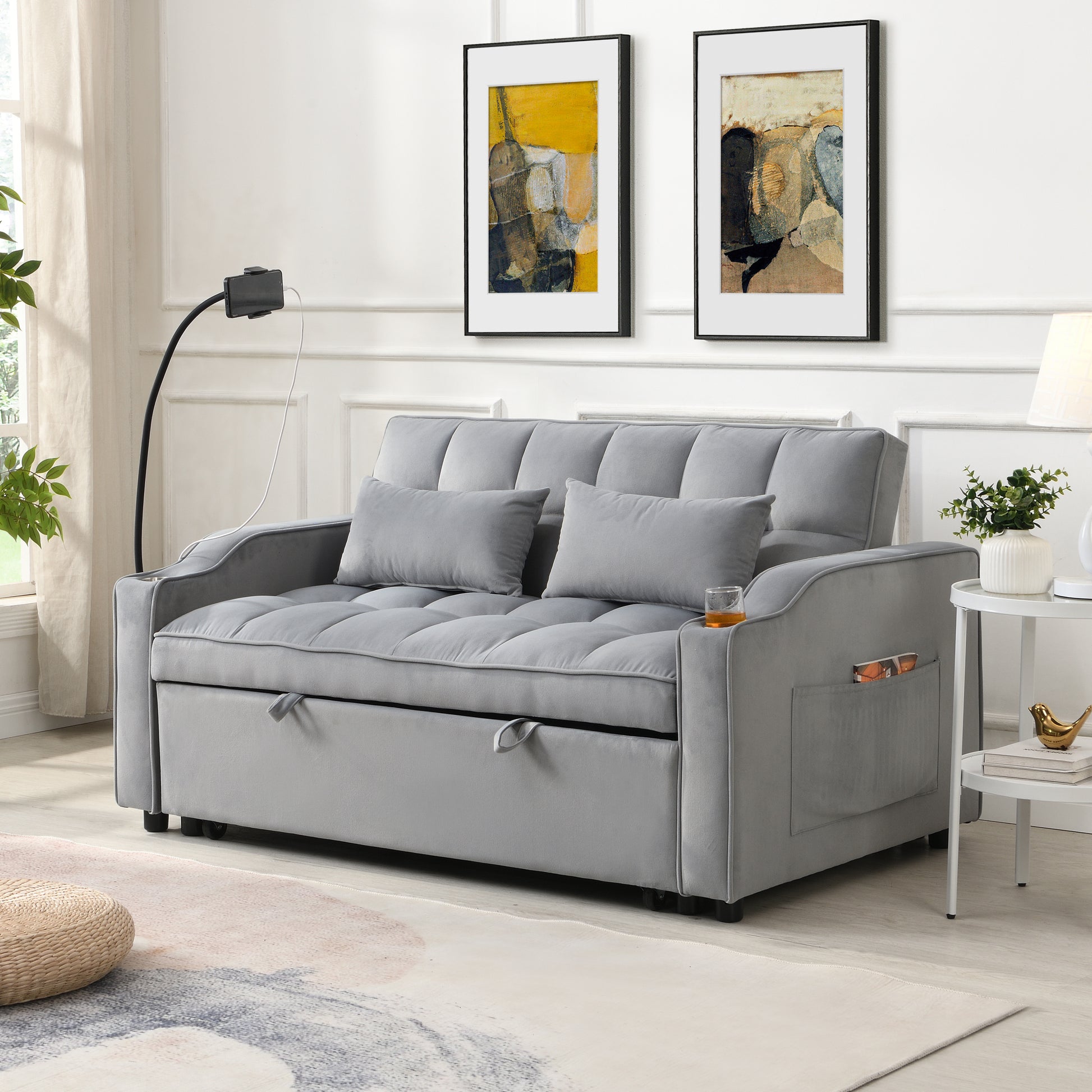 Modern Velvet Loveseat Futon Sofa Couch with Pullout Bed - Compact & Cozy 3-in-1 Sleeper Sofa