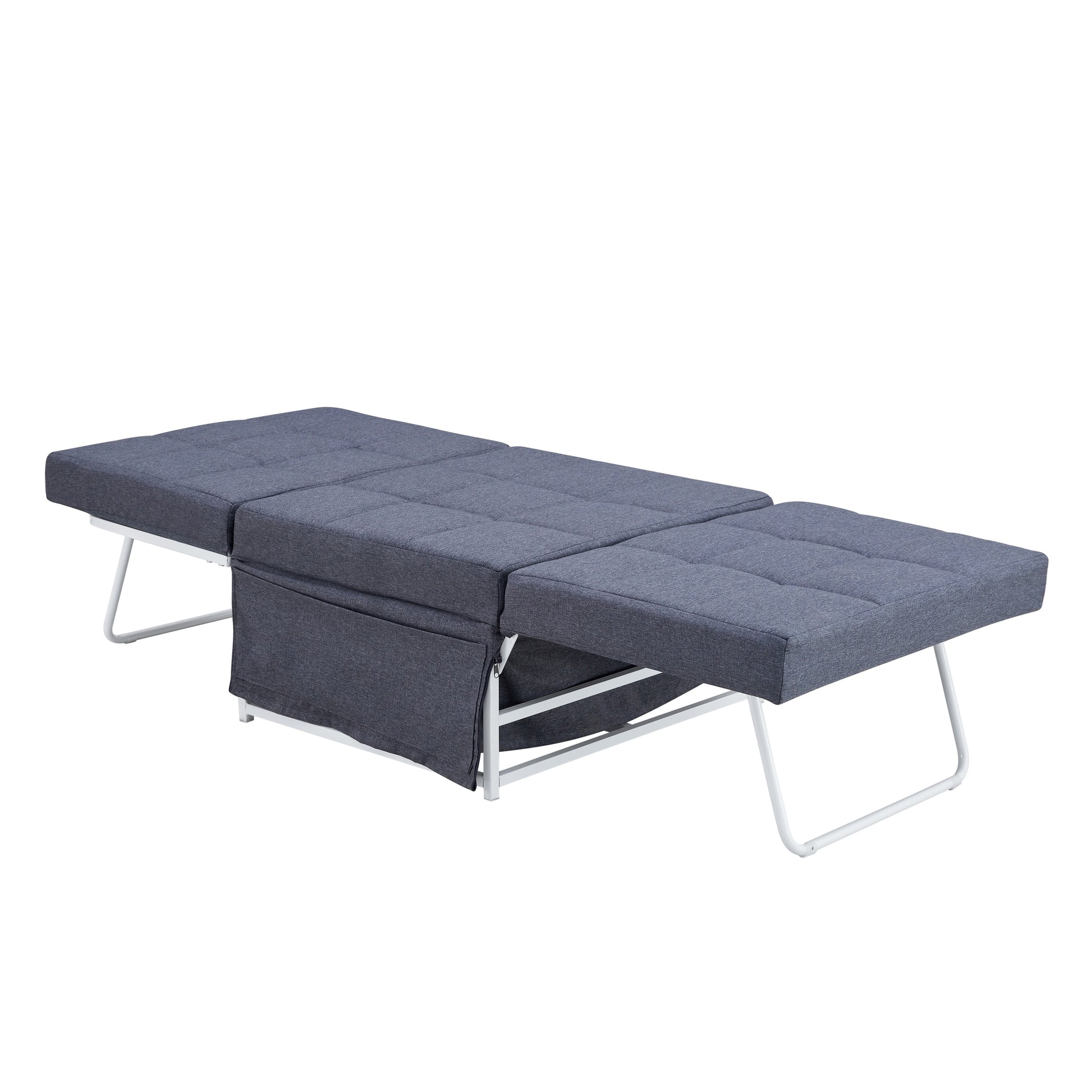 Modern Folding Ottoman Bed with Adjustable Backrest - Gray Metal Convertible Futon Chair Sofa Bed