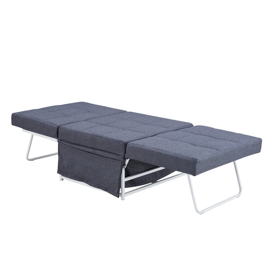 Modern Folding Ottoman Bed with Adjustable Backrest - Gray Metal Convertible Futon Chair Sofa Bed