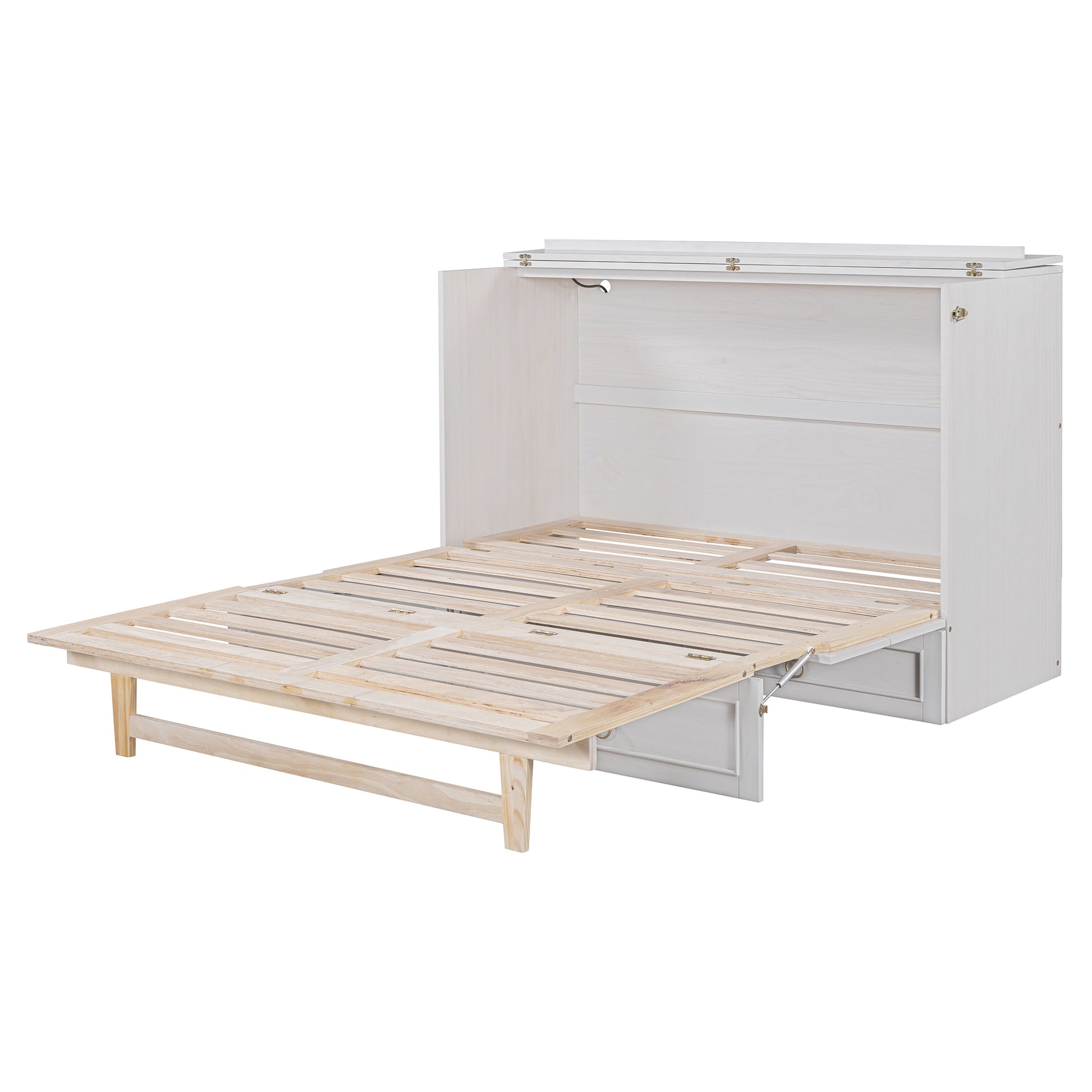 Elegantly Designed Queen Murphy Bed with Large Drawers, White Finish