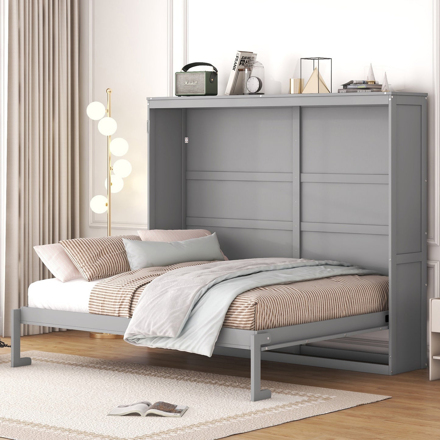 Queen Size Murphy Bed Wall Bed in Gray - Space-Saving Solution