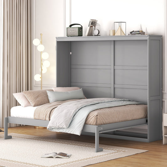Queen Size Murphy Bed Wall Bed in Gray - Space-Saving Solution