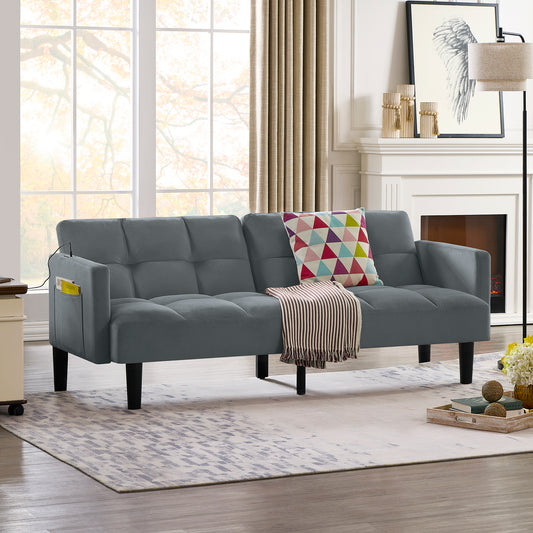 Cozy Velvet Futon Couch - Convertible Folding Sofa Bed for Small Apartments