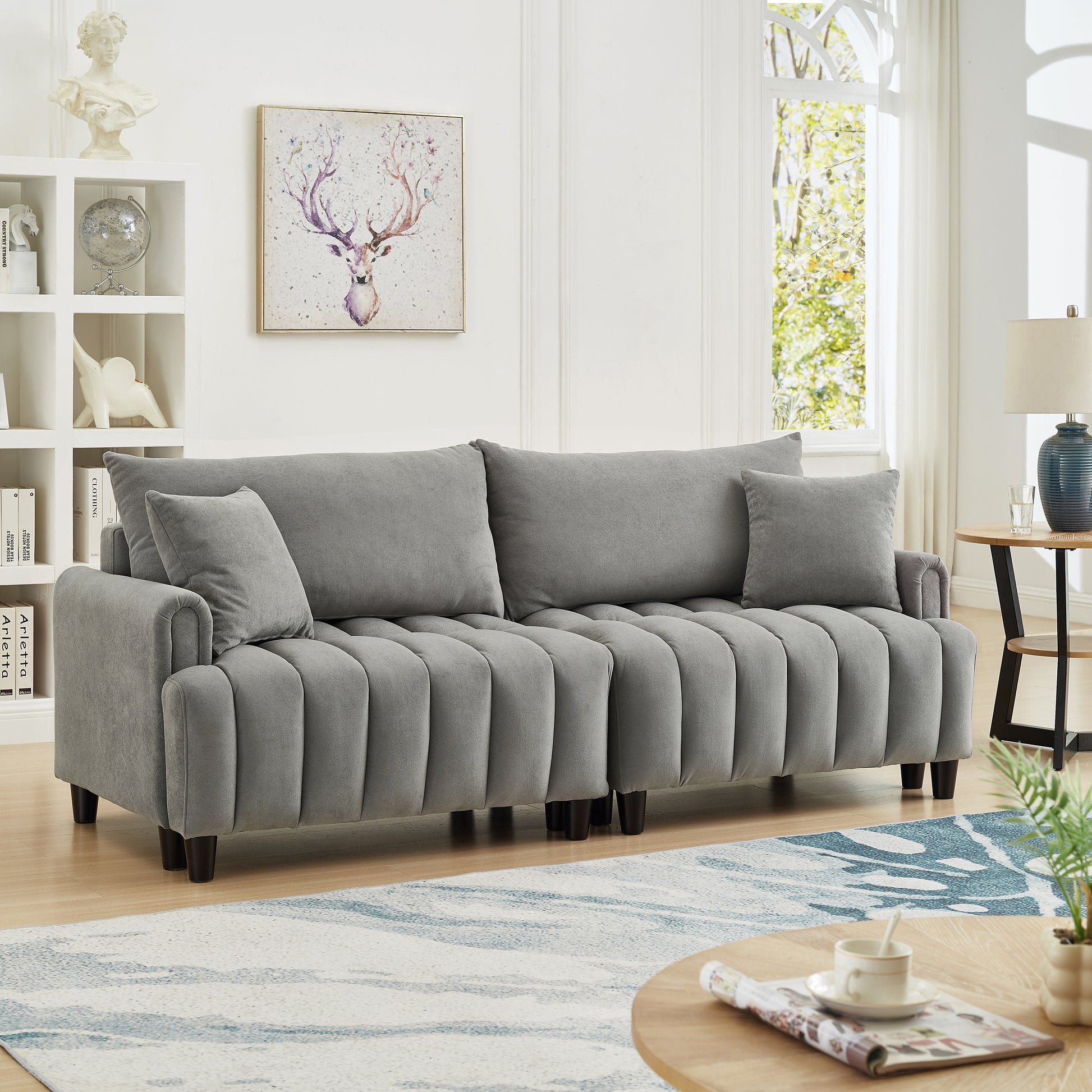 83'' Gray Futon Sofa Bed - Comfortable, Multi-functional Sleeper Couch