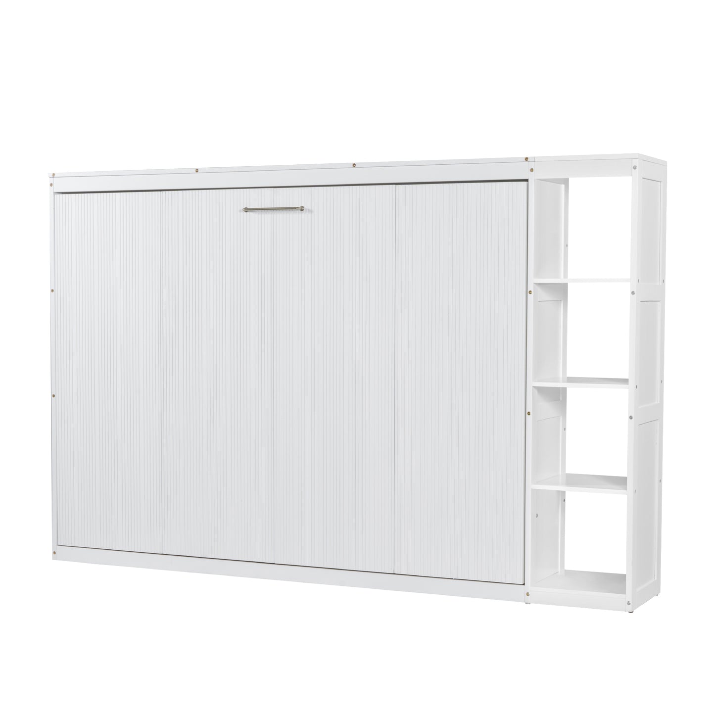 White Full Size Murphy Bed with Bookshelf and Storage - Space Saving Furniture Solution