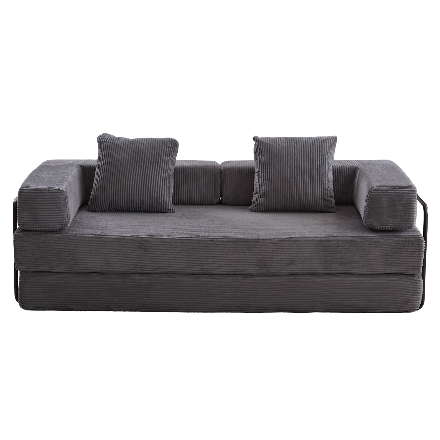 Convertible Floor Couch - Comfy Futon Sofa Bed with Back Support Armrest - Dark Grey Corduroy