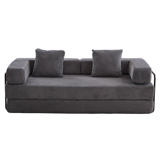 Convertible Floor Couch - Comfy Futon Sofa Bed with Back Support Armrest - Dark Grey Corduroy
