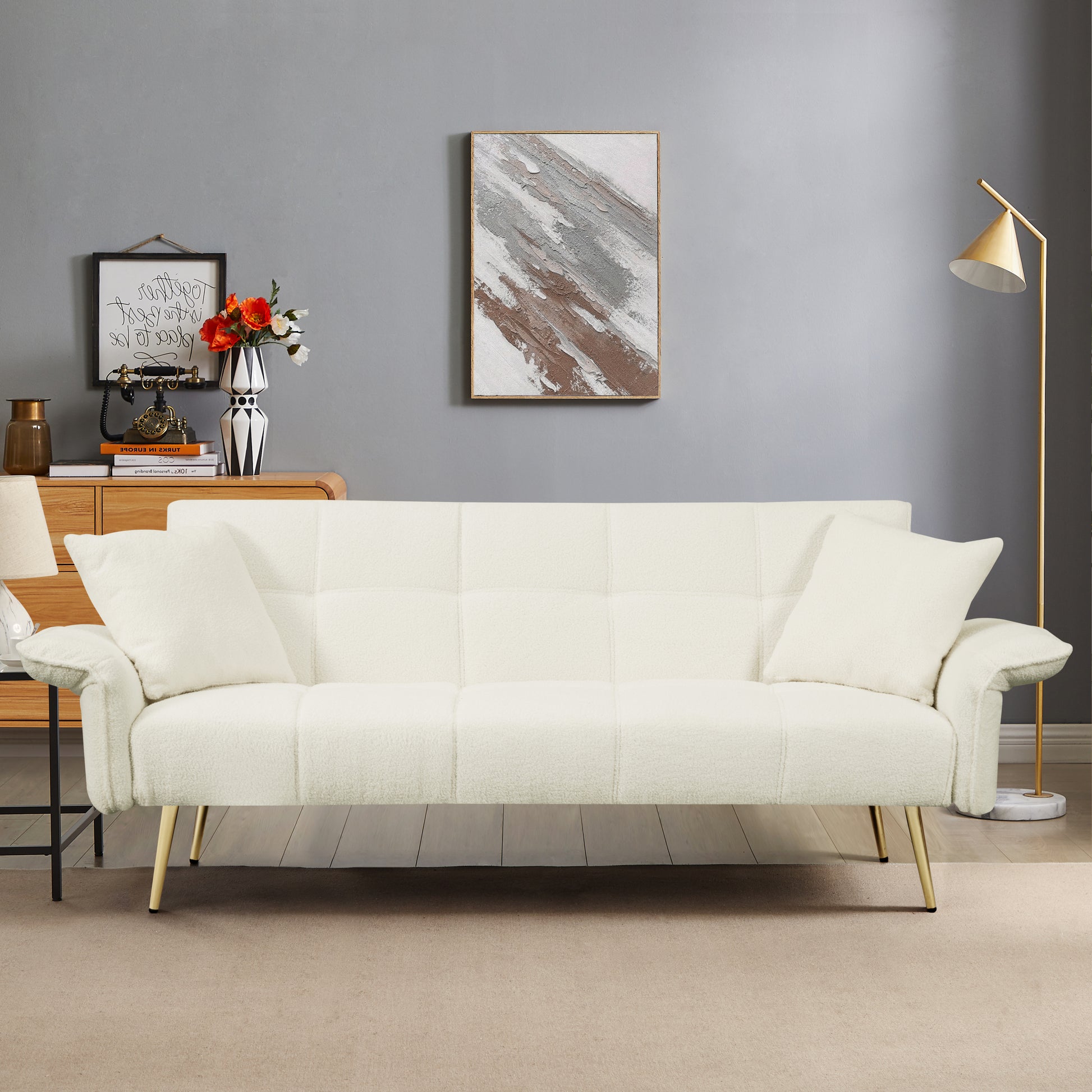 70.1" Futon Sofa Bed - Convertible Double Sofa Bed with Folding Armrests