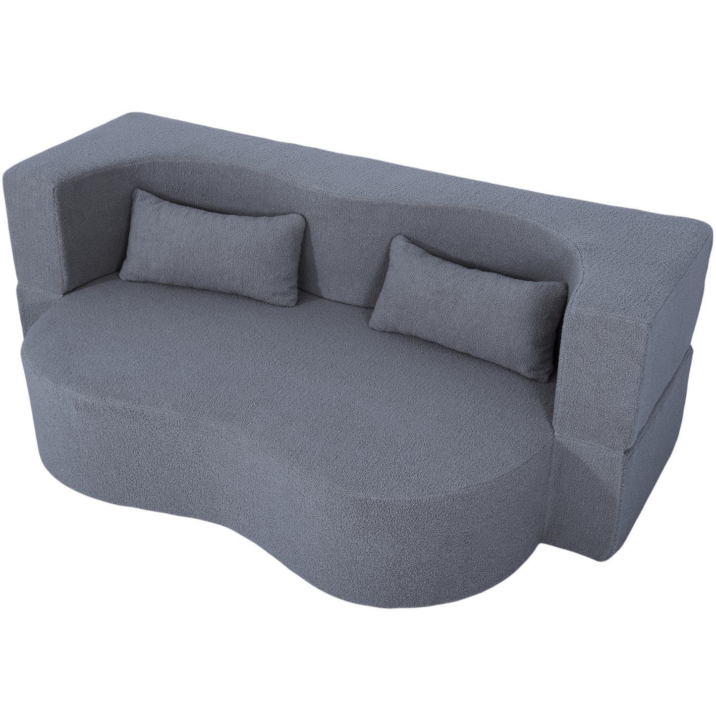 2-in-1 Convertible Sofa Bed - Grey Teddy Fabric Loveseat Couch