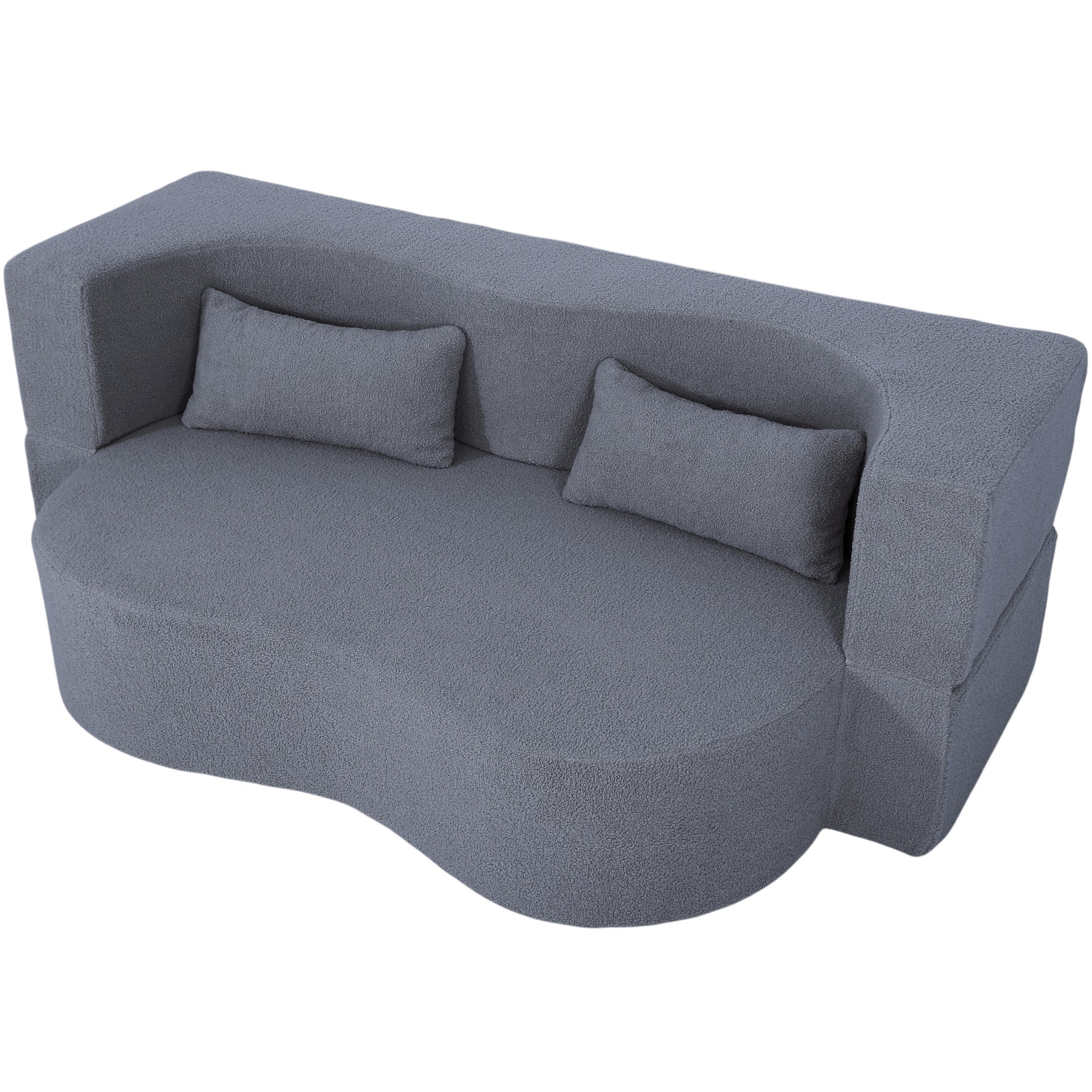 2-in-1 Convertible Sofa Bed - Grey Teddy Fabric Loveseat Couch