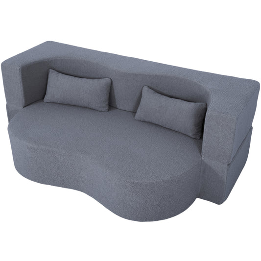 2-in-1 Convertible Sofa Bed - Grey Teddy Fabric Loveseat Couch