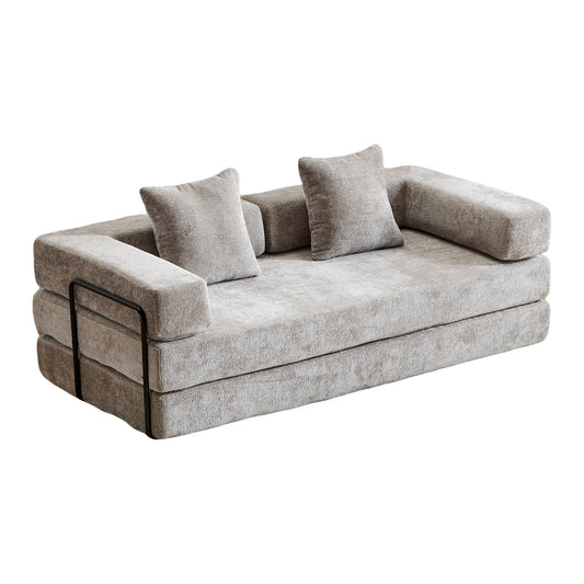 Light Grey Convertible Floor Couch Sofa Bed with Pillow Back Support