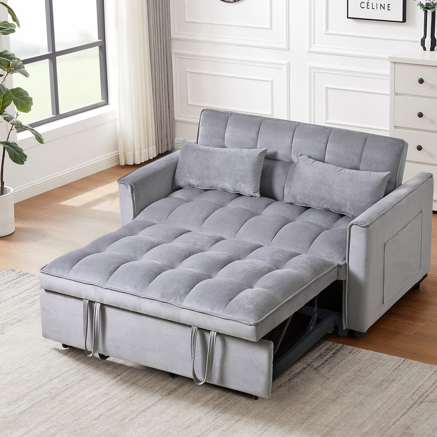 3 in 1 Convertible Sleeper Sofa Bed - Modern Pull Out Couch Bed in Grey