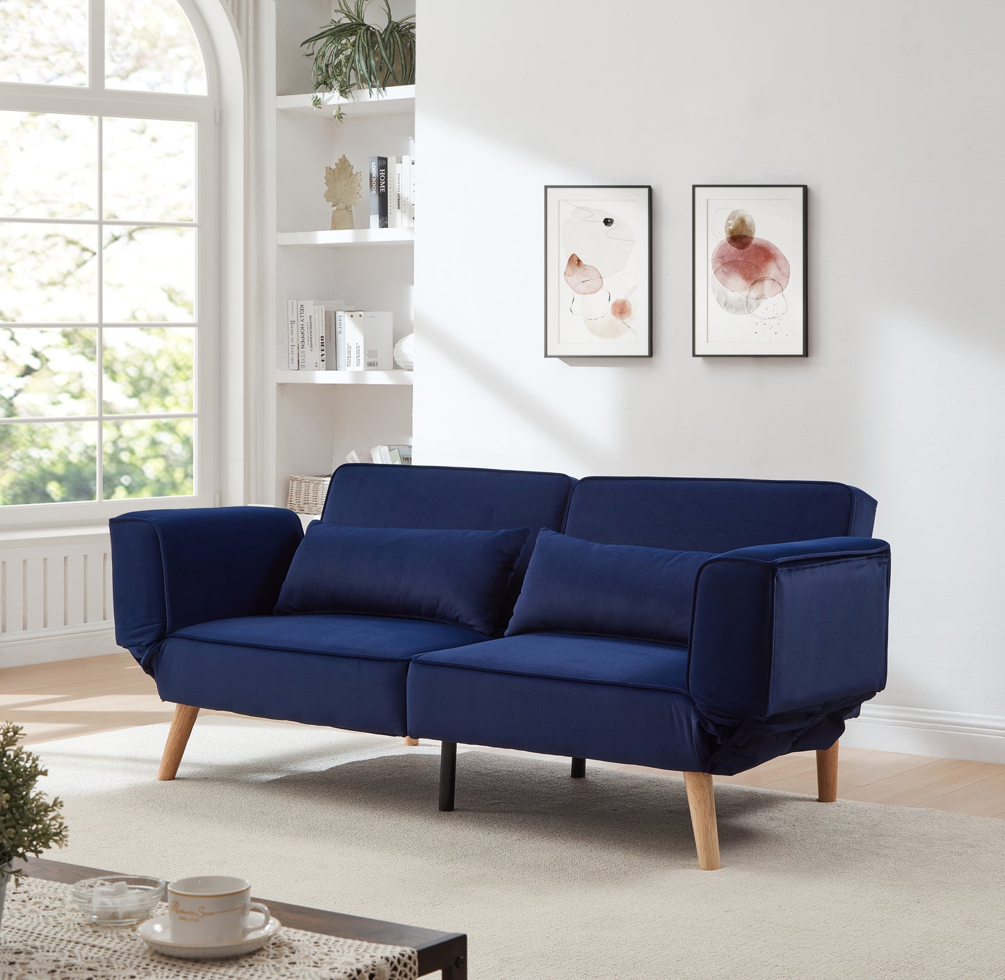 72.8'' Navy Blue Futon Sofa Bed - Adjustable Sleeper Sofa for Small Spaces