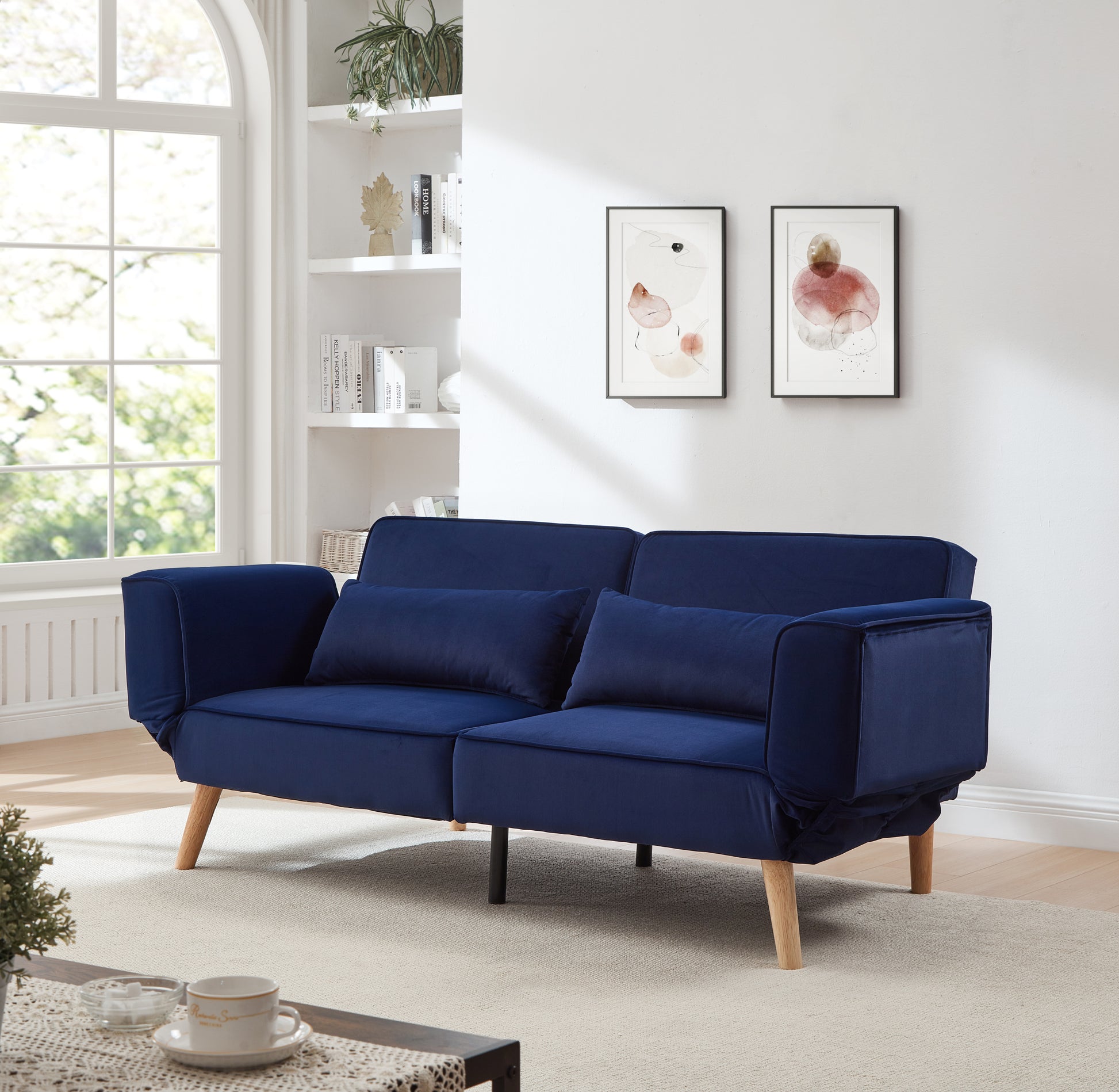 72.8'' Navy Blue Futon Sofa Bed - Adjustable Sleeper Sofa for Small Spaces