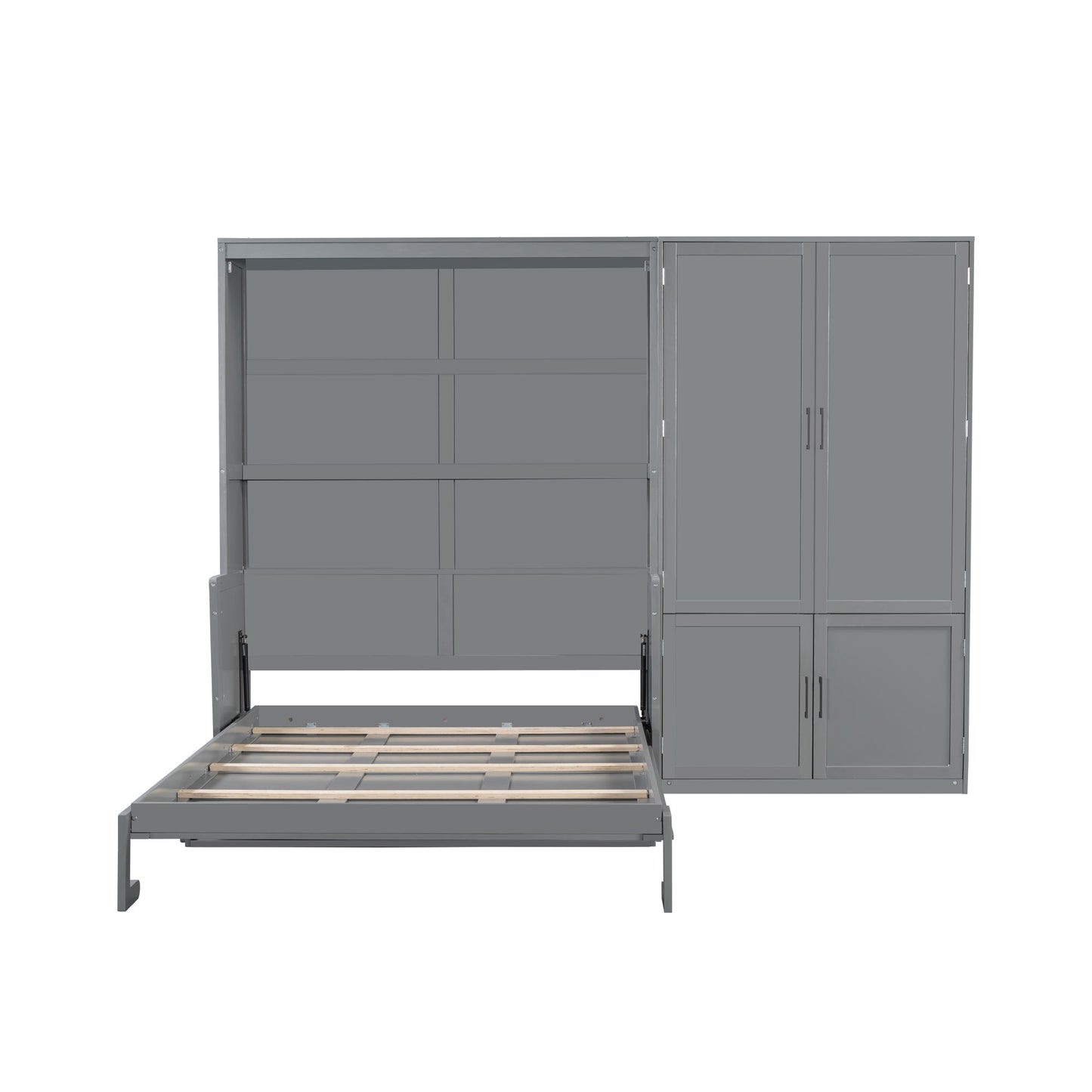 Elegant Queen Size Murphy Bed Wall Bed with Closet, Gray MDF+LVL Construction