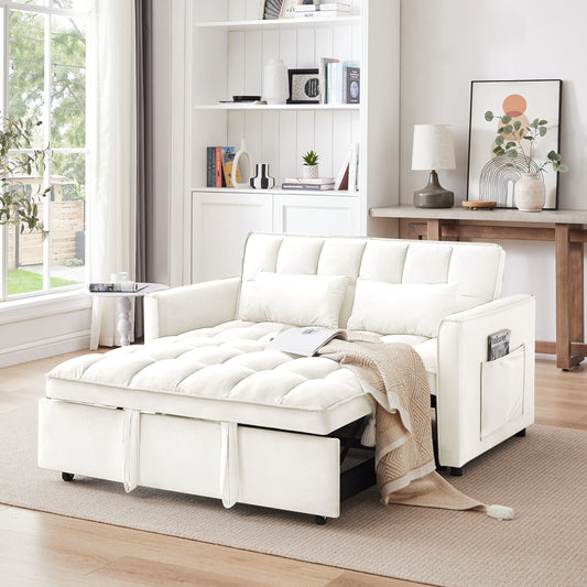 55.1-Inch 3-in-1 Convertible Sofa Bed - Modern Velvet Futon with Adjustable Back and Storage Bag