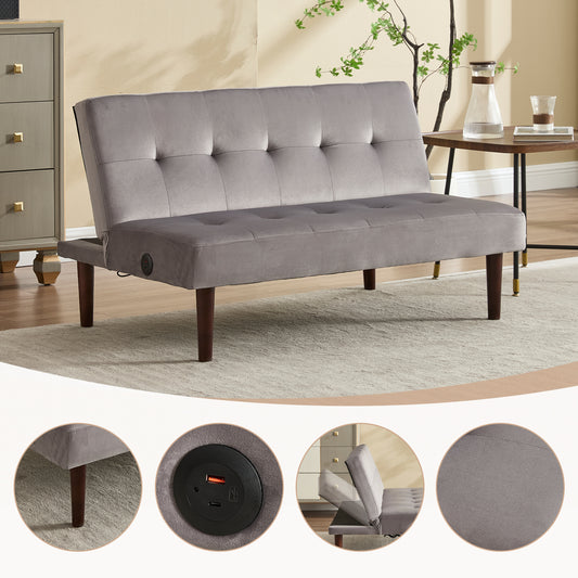 Foldable Fashion Sofa Bed - High End Flannel Fabric Recliner with Charging Port