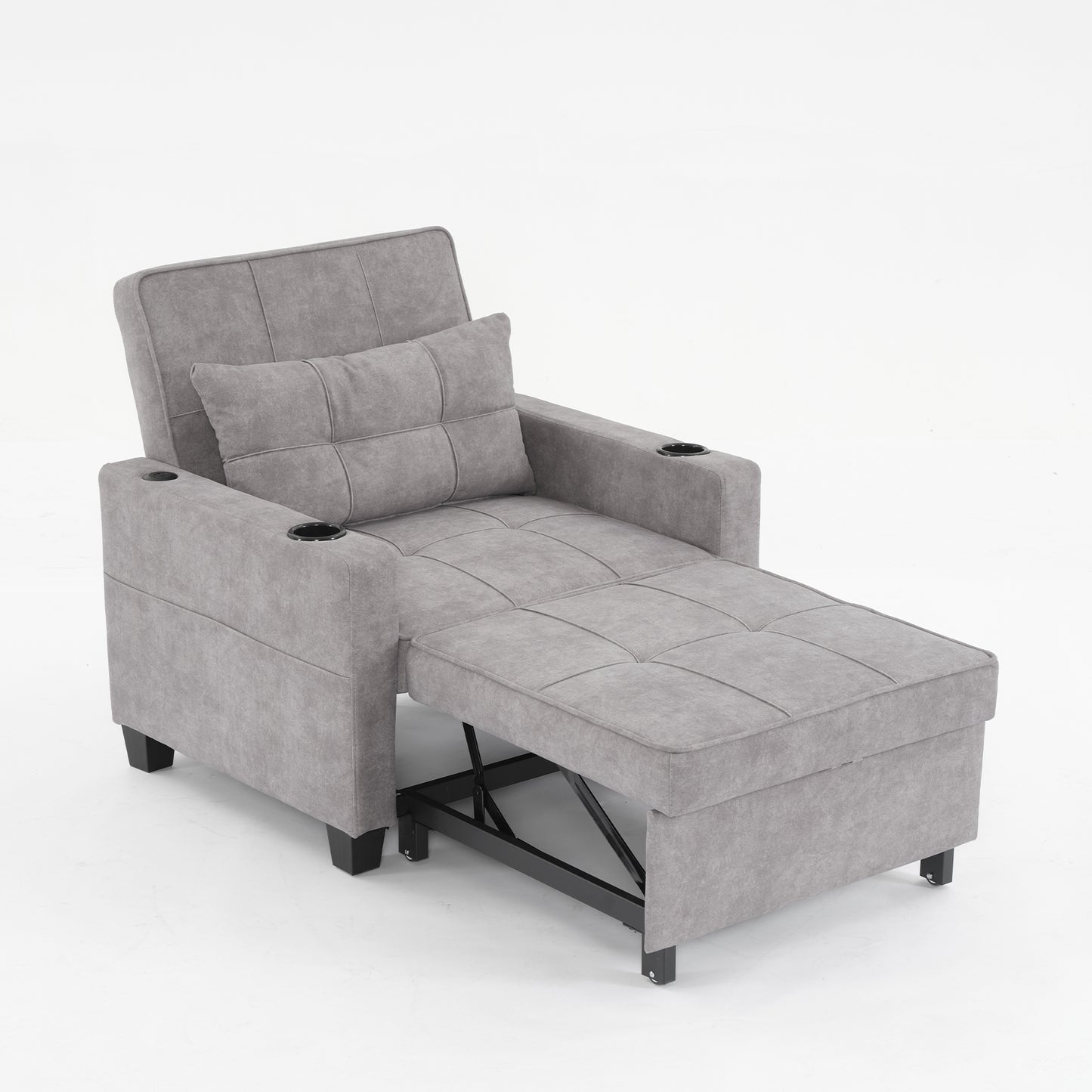 Futon Chair Bed Convertible Chair 3-in-1 with USB Ports - Light Grey
