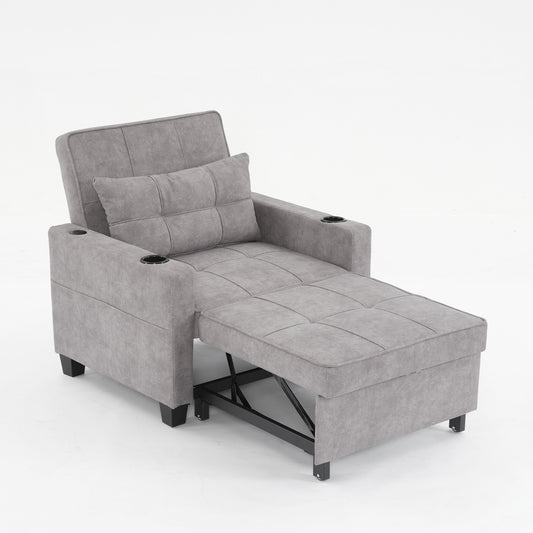 Futon Chair Bed Convertible Chair 3-in-1 with USB Ports - Light Grey
