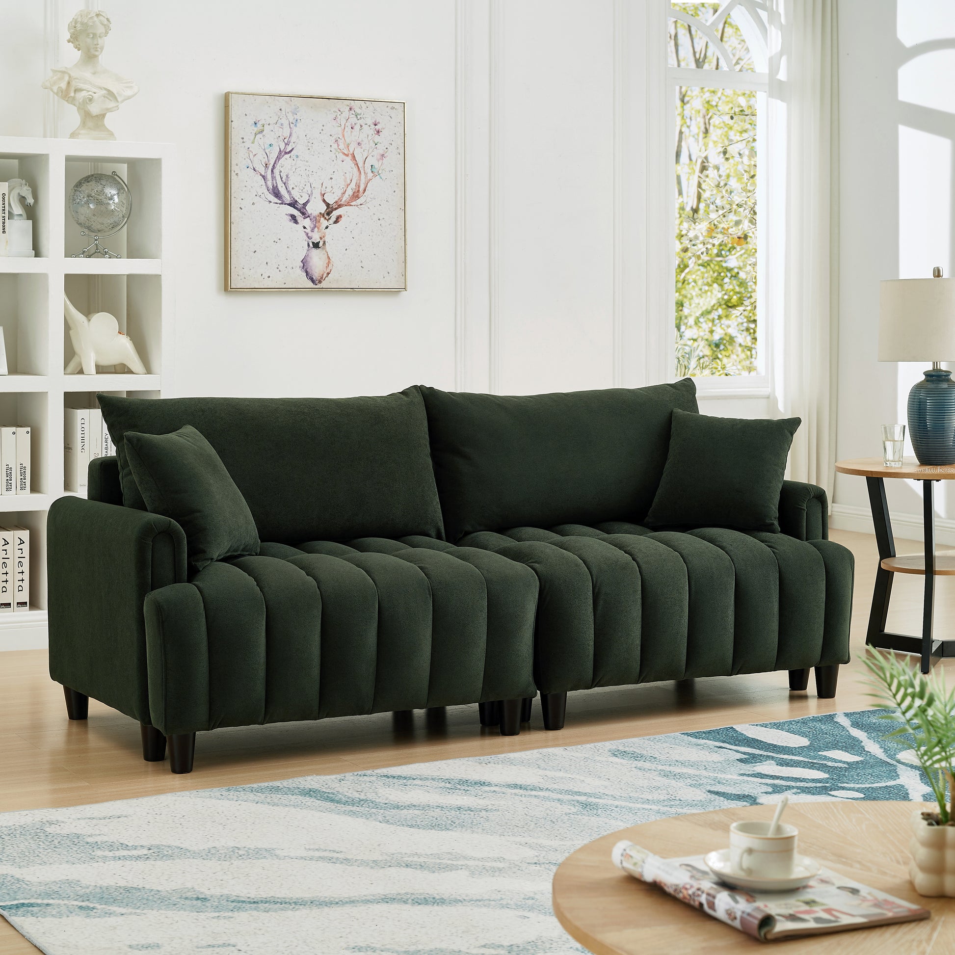 83'' Dark Green Futon Sofa Bed – Comfy Convertible Sleeper Couch with Pillows