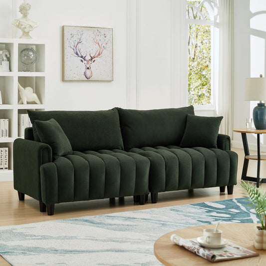 83'' Dark Green Futon Sofa Bed – Comfy Convertible Sleeper Couch with Pillows