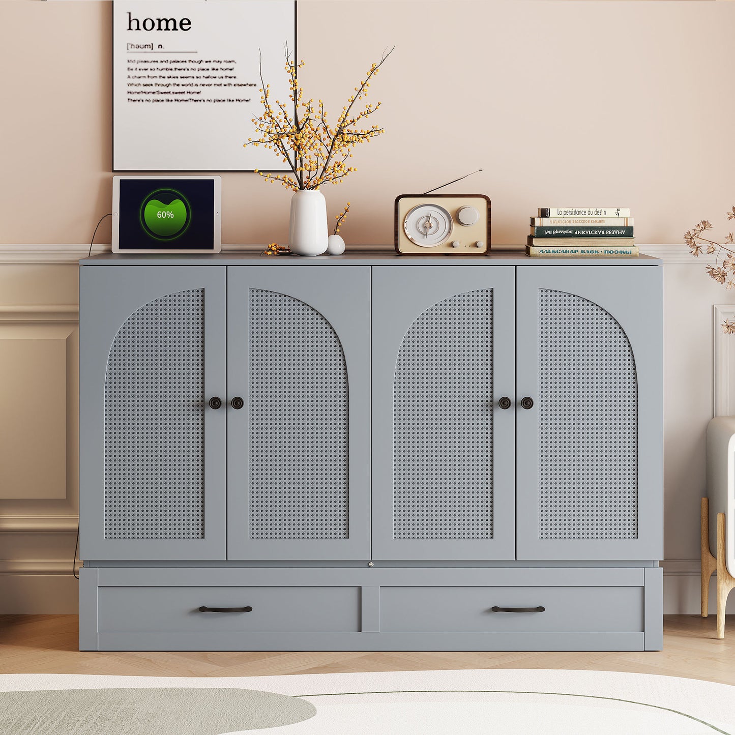 Full Size Murphy Bed with Large Drawers in Gray - Space-Saving Solution