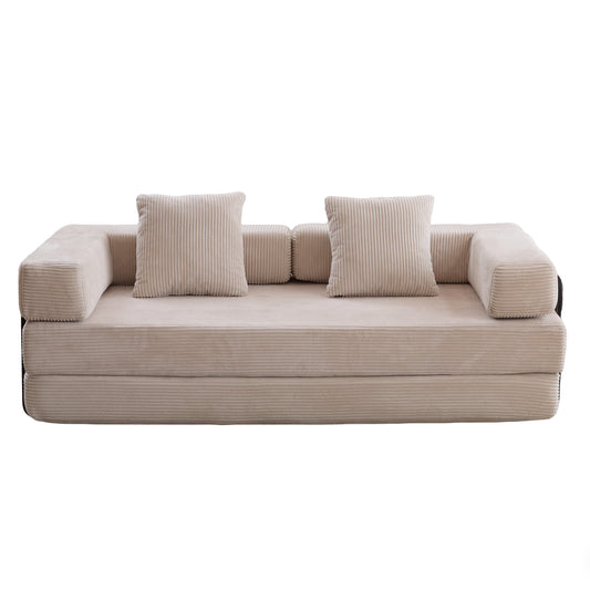 Light Grey Convertible Floor Couch with Pillow Back Support - Cozy Compact Sofa Bed