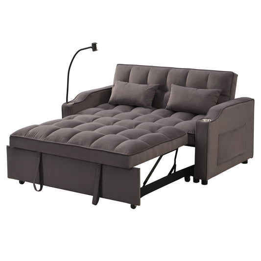 Modern Velvet Loveseat Futon Sofa with Pullout Bed, Adjustable Reclining Backrest, Toss Pillows, Dark Gray, Velvet, 70.20 inches