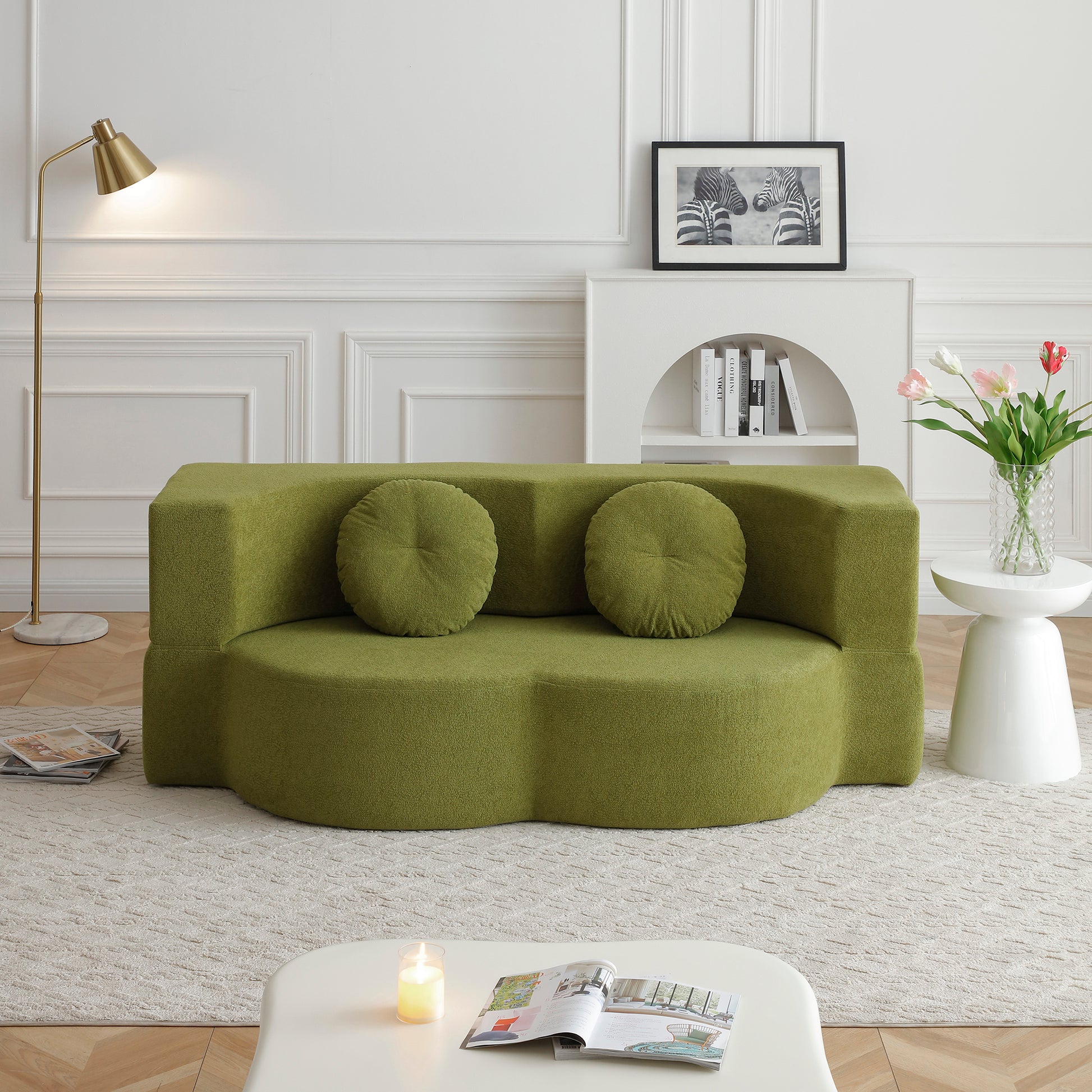 2-in-1 Folding Sofa Bed with Pillow, Twin Sleeper Sofa, Floor & Futon Loveseat Couch, Foam Folding Mattress Sleeper for Living Room, Guest Use, Office, Apartment, No Assembly Required, Green