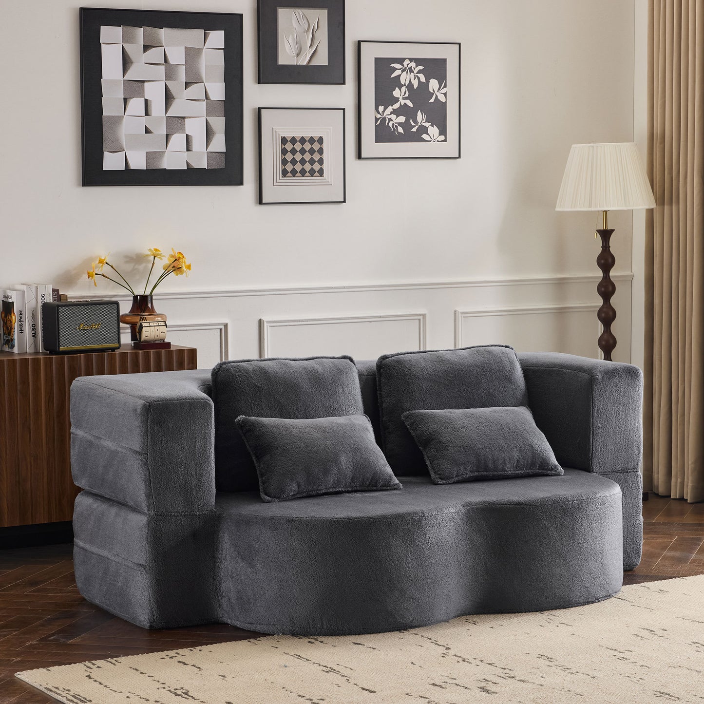 Queen Size Foldable Sofa Bed - Chenille Futon Sleeper Couch