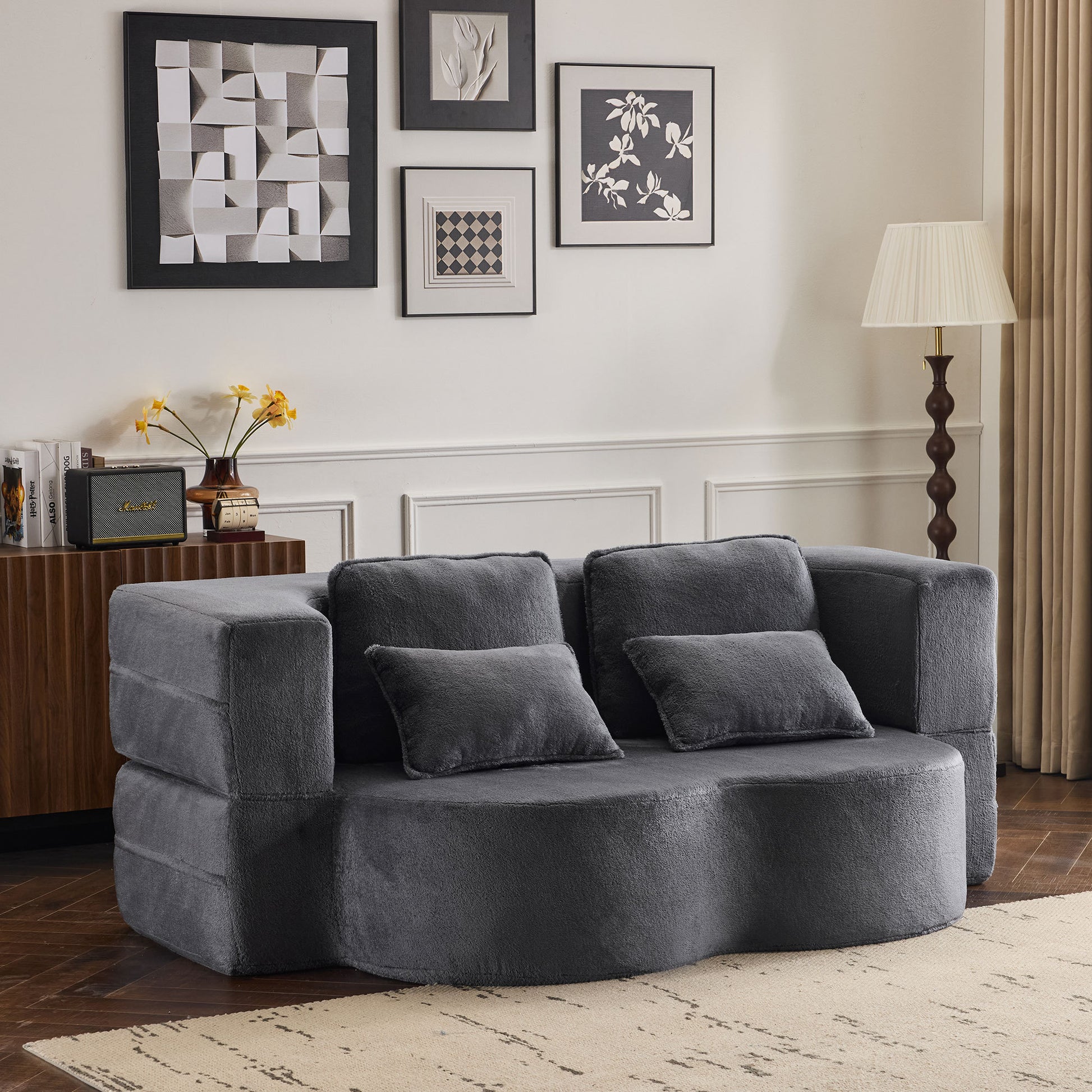 Queen Size Foldable Sofa Bed - Chenille Futon Sleeper Couch