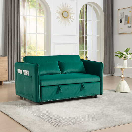 3 in 1 Convertible Sleeper Futon Sofa Bed - Velvet Small Loveseat with Pillows
