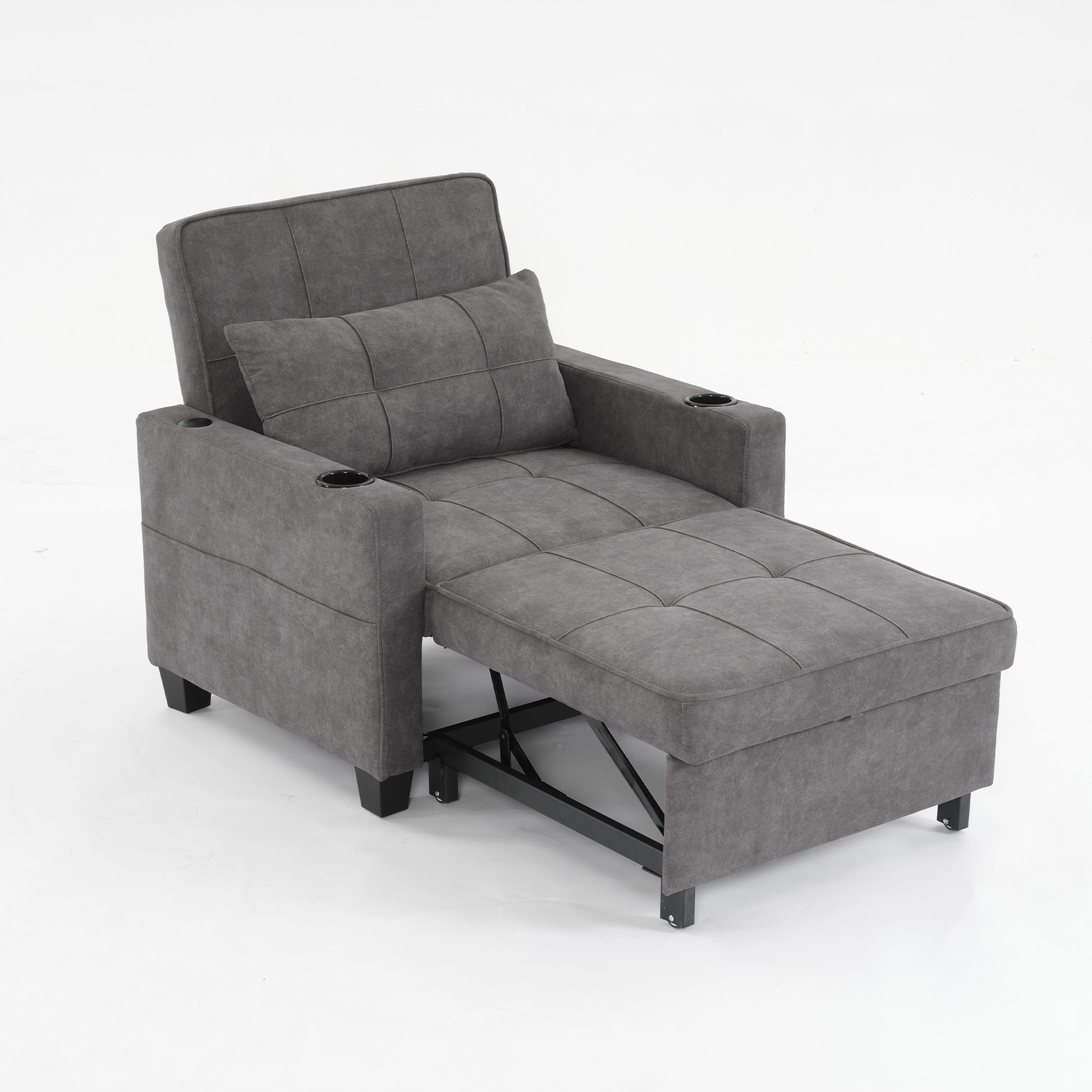 3-in-1 Convertible Futon Chair Bed with USB Ports - Dark Grey