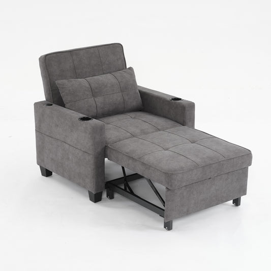 3-in-1 Convertible Futon Chair Bed with USB Ports - Dark Grey