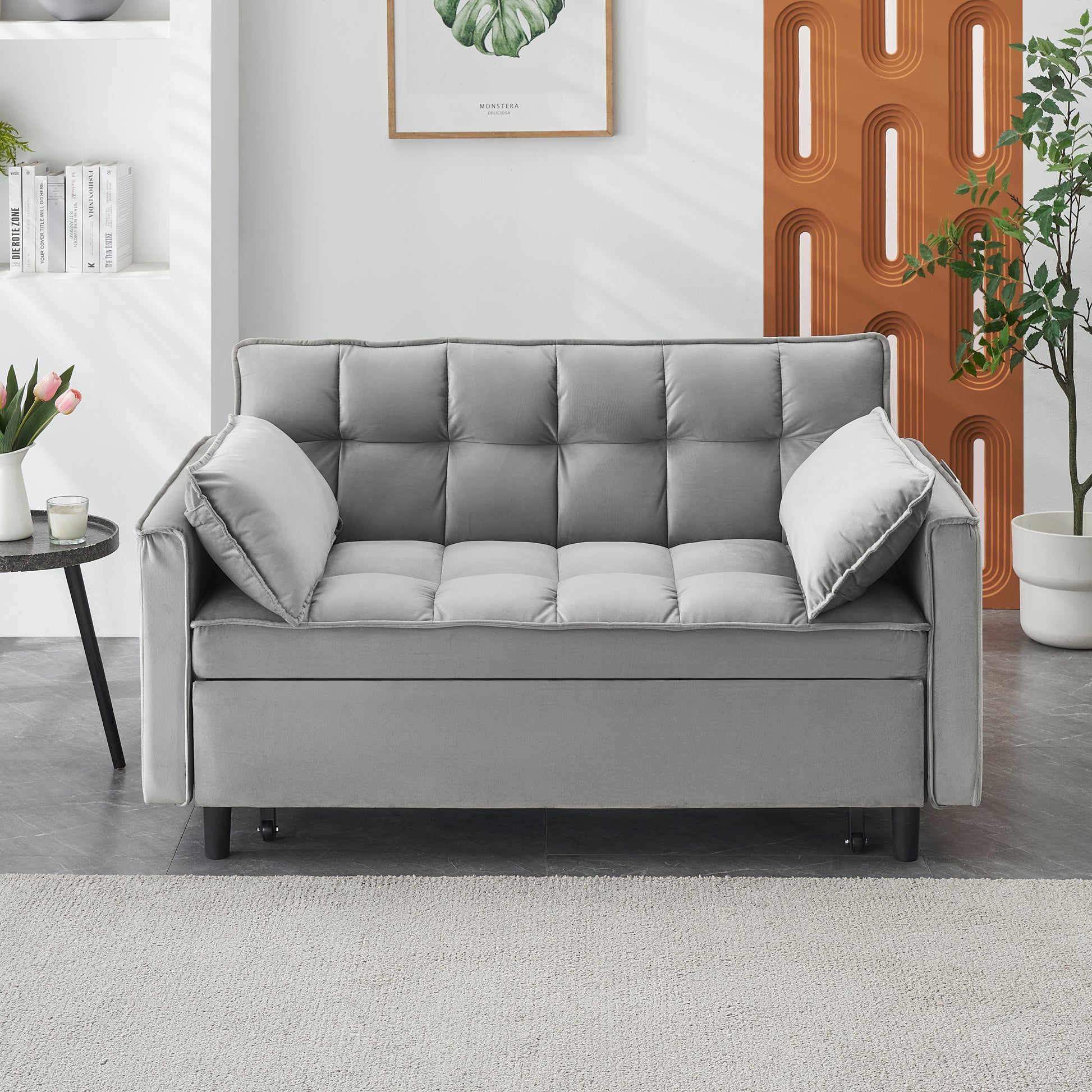 Modern Velvet Loveseat Futon Sofa Couch Pullout Bed
