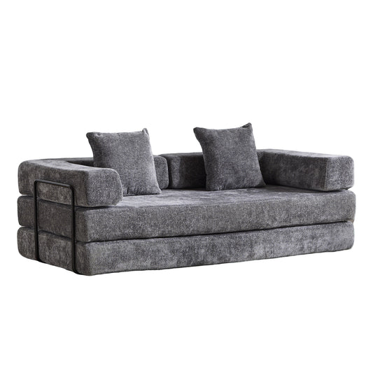 Convertible Floor Couch Sofa Bed with Pillow Back Support - Dark Grey Chenille