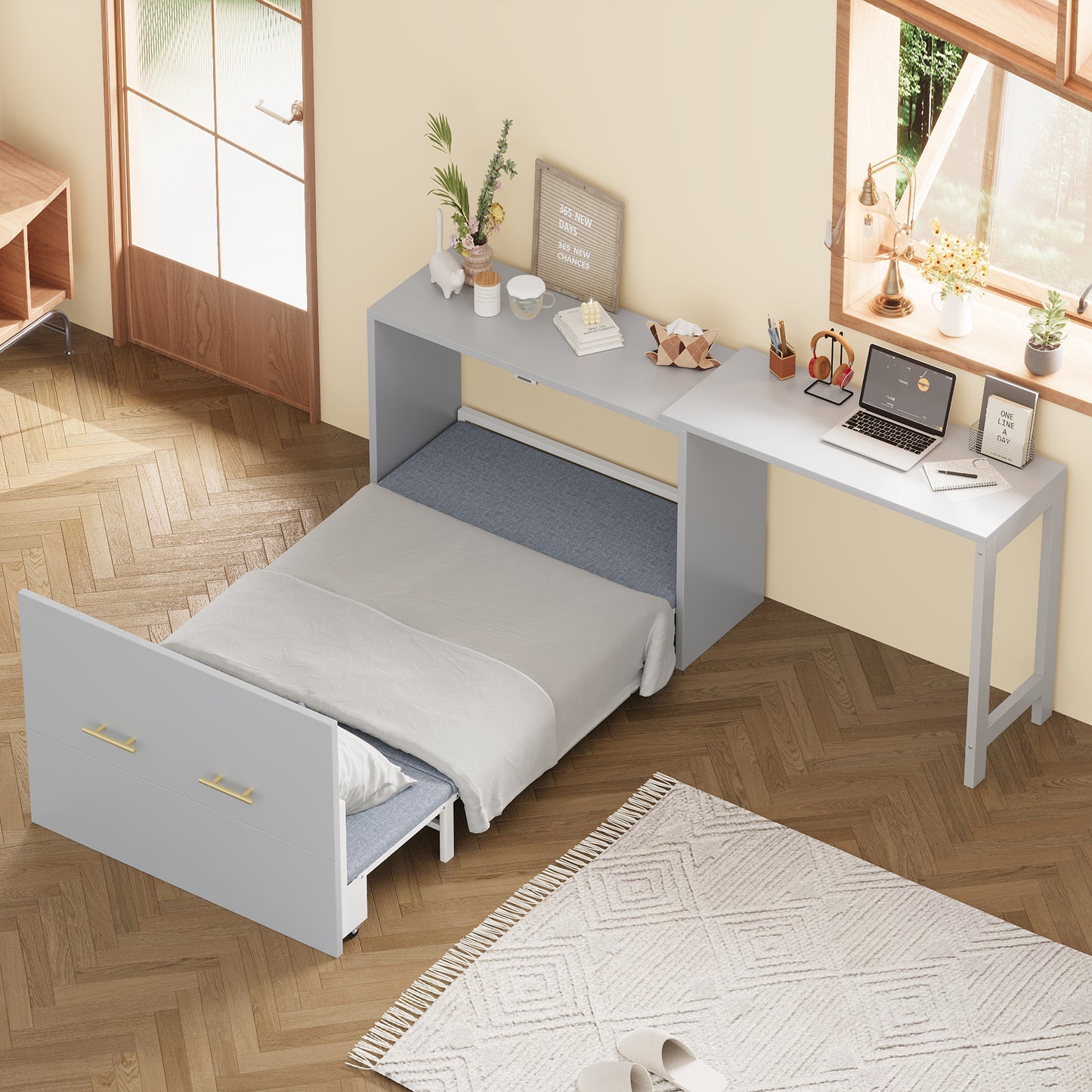 Twin Size Murphy Cabinet Bed with Adjustable Desk – Space Saving Solution for Small Rooms