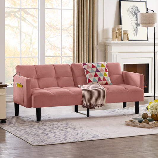 Velvet Futon Couch Convertible Folding Sofa Bed - Tufted Design for Compact Living Spaces