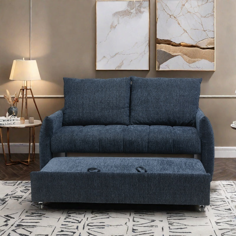 57.48' Big Size Navy Line Fabric Futon Couch with Adjustable Backrest