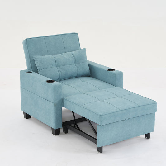 3-in-1 Convertible Futon Chair Bed with USB Ports - Green Scratch Cloth