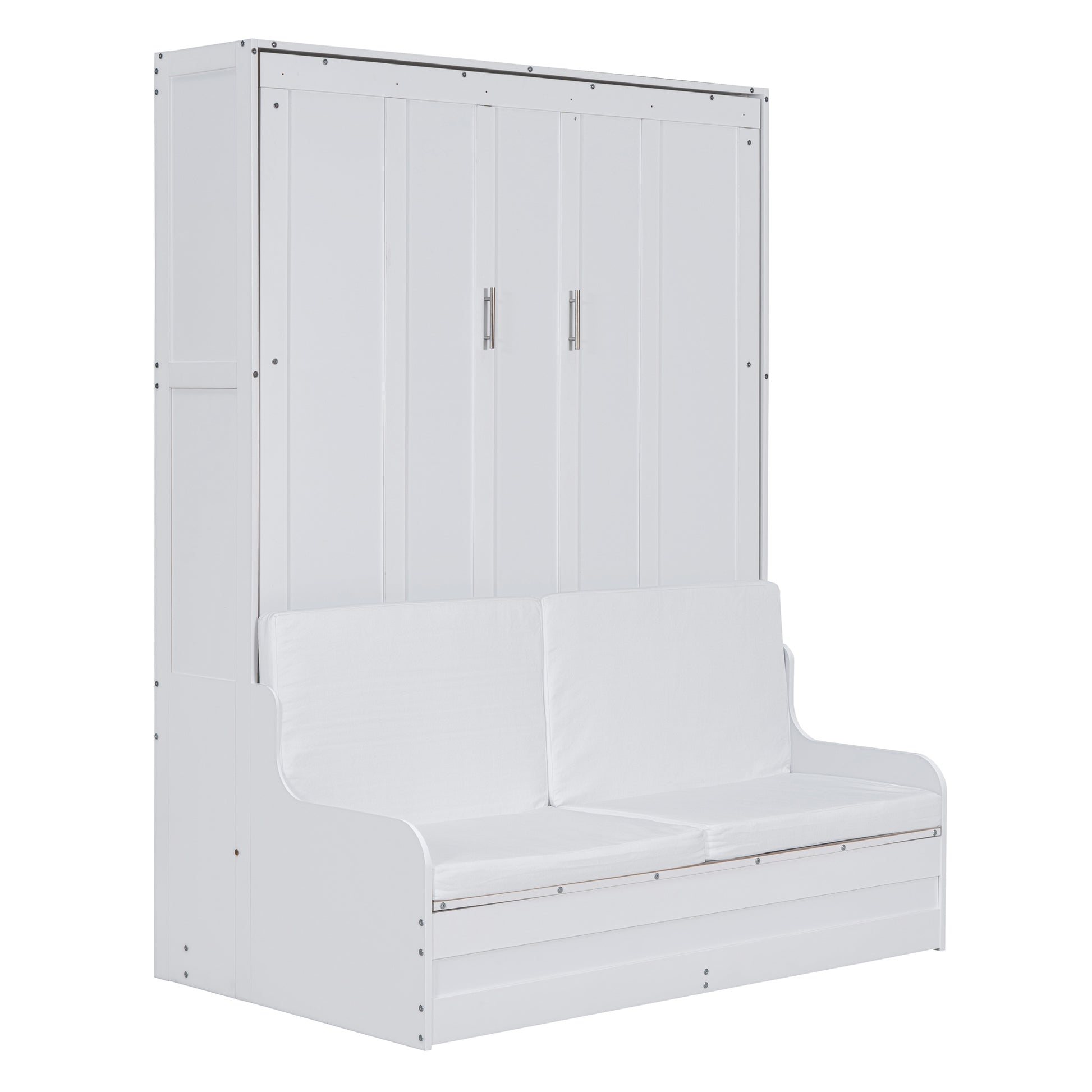 Space-Saving Queen Size Murphy Bed Wall Bed with Cushion in White MDF and Plywood