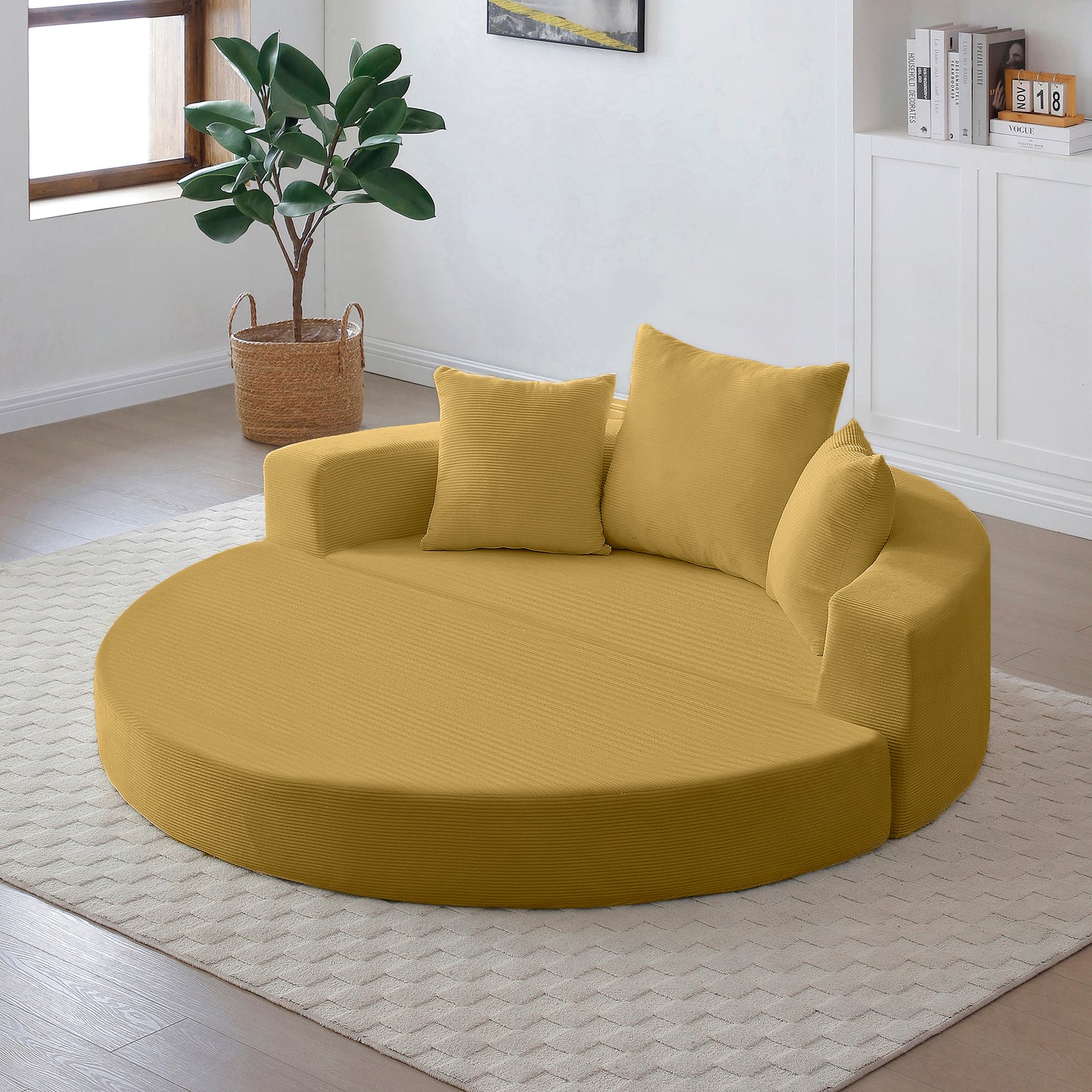 Convertible Sofa Couch Bed, Multi-Functional Round Bed, Adjustable Futon Sofa, No Assembly Compressed Corduroy Floor Lounge Sofa for Apartment, Office, Bedroom, Living Room