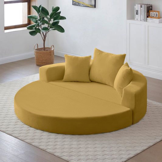 Convertible Sofa Couch Bed, Multi-Functional Round Bed, Adjustable Futon Sofa, No Assembly Compressed Corduroy Floor Lounge Sofa for Apartment, Office, Bedroom, Living Room