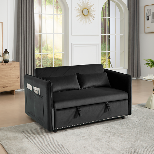 3 in 1 Convertible Sleeper Futon Sofa Bed - Velvet Small Loveseat with Pillows
