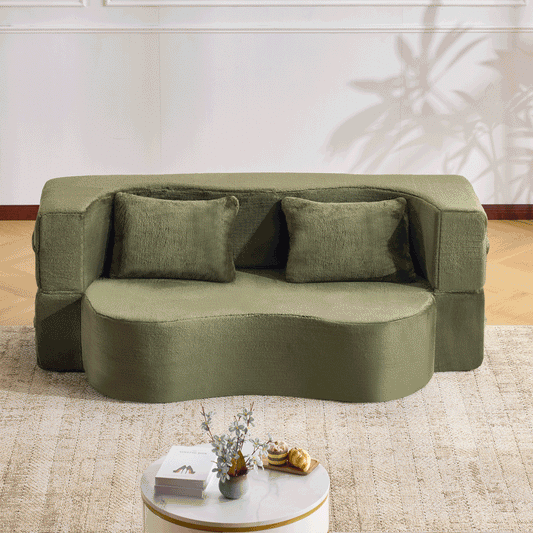 71-Inch Plush Folding Sofa Bed - Space-Saving Convertible Furniture in Green