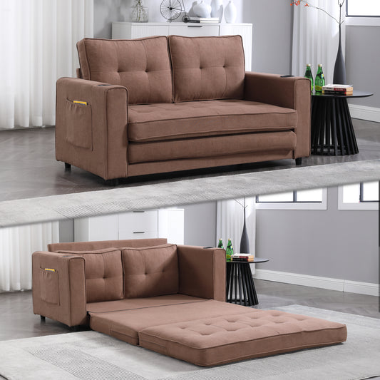 3-in-1 Upholstered Futon Sofa Bed - Convertible & Space-Saving Loveseat in Brown